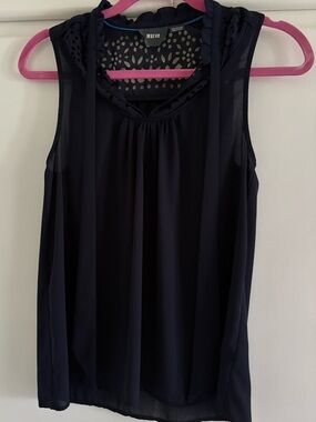 Maeve Navy Sleeveless Chiffon Camisole with Cutout Yoke